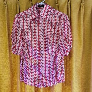Bebe red and white satin blouse size medium